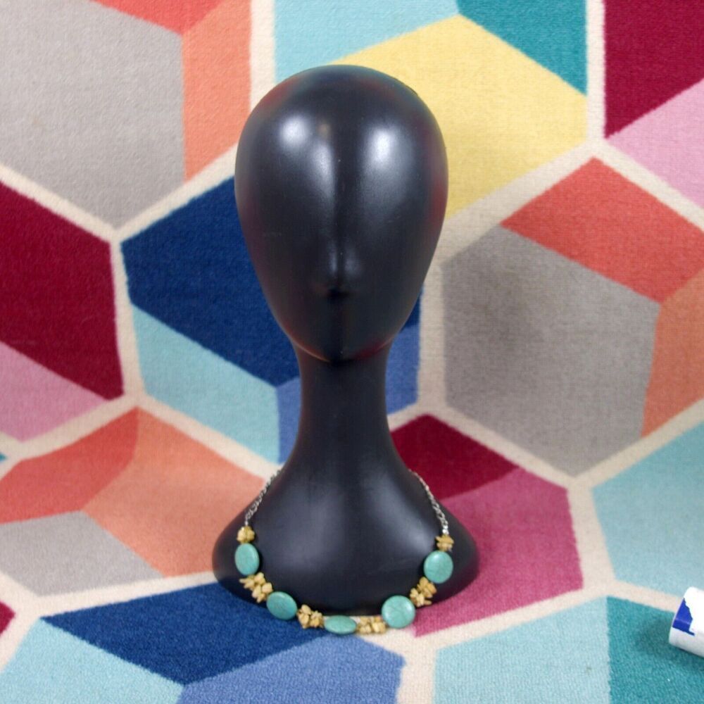 Crackle Turquoise Choker Necklace With Sterling Silver‎ Chain and Lobster Clasp